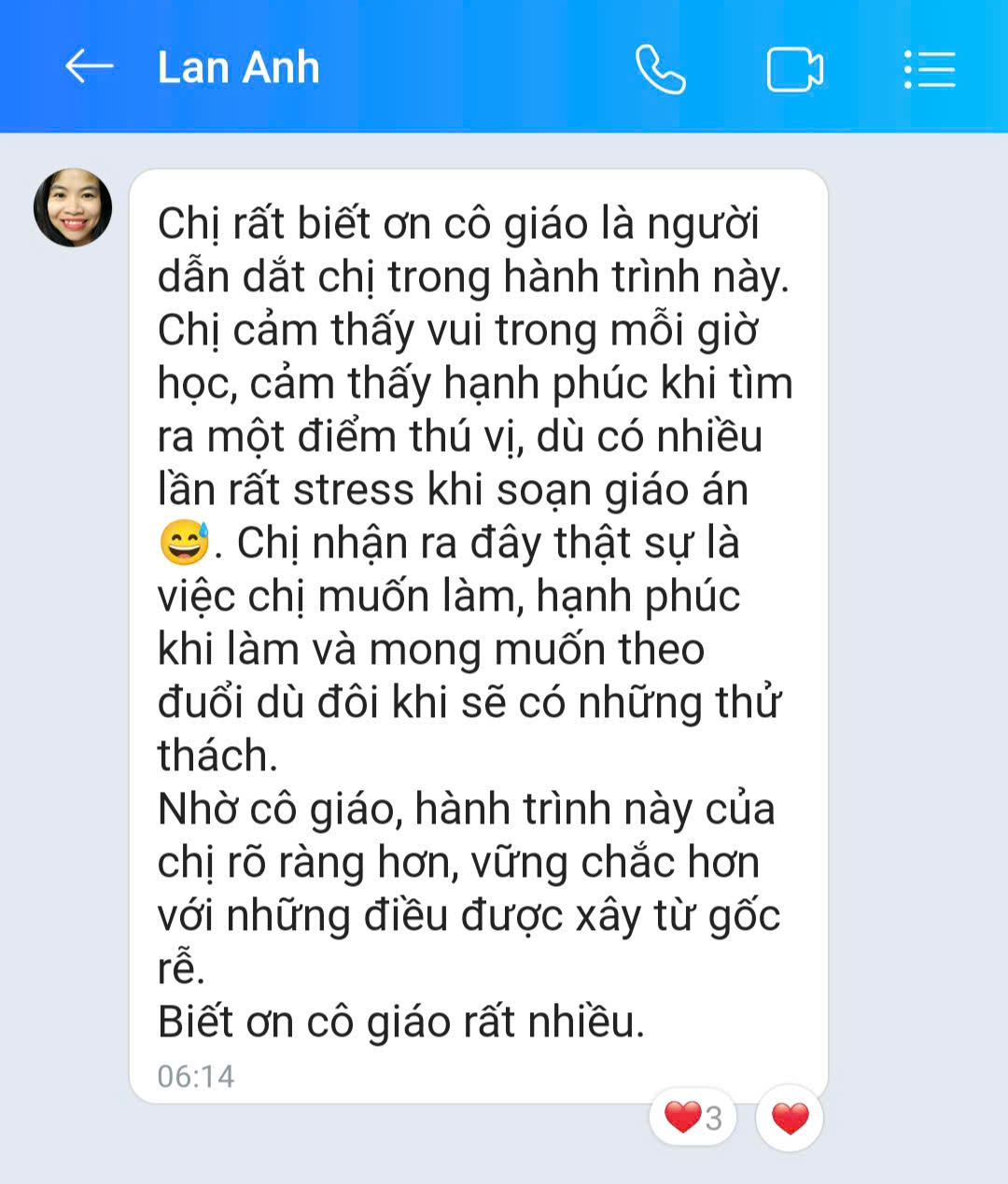 Tin nhắn Zalo của Lan Anh
